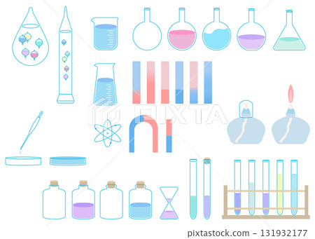科學主題插圖集：試管、石蕊試紙、磁鐵、伽利略溫度計 131932177