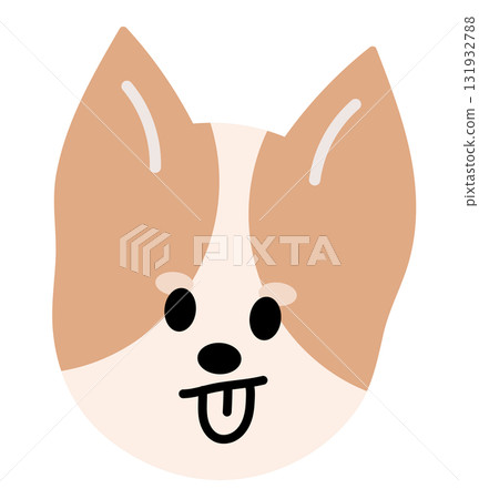 Illustration of corgi puppy tongue out expression for cartoon characters, comic, pet shop, vet, emoji, mood, emotion, emotion, feelings, adopt and rescue animal, sticker, dog face shape, foster home 131932788