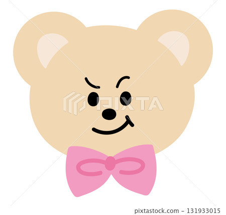 Illustration of teddy bear wearing pink bow for Christmas festive icon, winter, cartoon character, comic, emoji, mood, emotion, emotion, feeling, zoo, souvenir shop, animal brooch, sticker, pin 131933015
