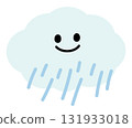 Illustration of happy blue cloud and rain for rainy season, sticker, weather, temperature, nature, garden, sky, rain sign, symbol, cute element, decoration, cute patch, brooch, pin, fabric print, icon 131933018