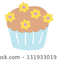 Chocolate cupcake with flowers for sweet dessert, bakery, pastry, birthday card, snack, food, cafe, restaurant, menu, recipe, baking book, birthday cake, party, celebration, grocery shopping, market 131933019