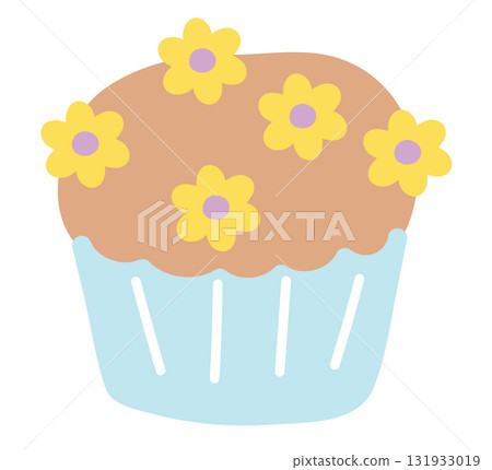 Chocolate cupcake with flowers for sweet dessert, bakery, pastry, birthday card, snack, food, cafe, restaurant, menu, recipe, baking book, birthday cake, party, celebration, grocery shopping, market 131933019