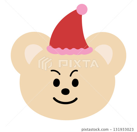 Illustration of teddy bear wearing red beanie for Christmas festive icon, winter, cartoon character, comic, emoji, mood, emotion, emotion, feeling, zoo, souvenir shop, animal brooch, sticker, pin 131933023