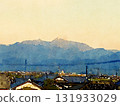 Watercolor painting of Mount Ishizuchi and Saijo City in the distance | Ehime's nature and mountain scenery 131933029