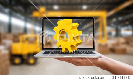 Modern technology blend with industrial gear in a warehouse setting during daytime operations 131933128