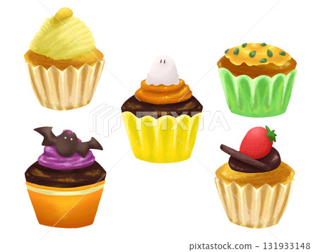 Halloween colorful cupcake illustration set Halloween colorful cupcake illustration set 131933148