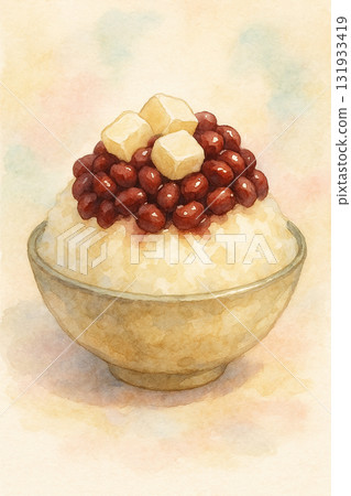 紅豆豆花刨冰簡約背景水彩插畫 131933419