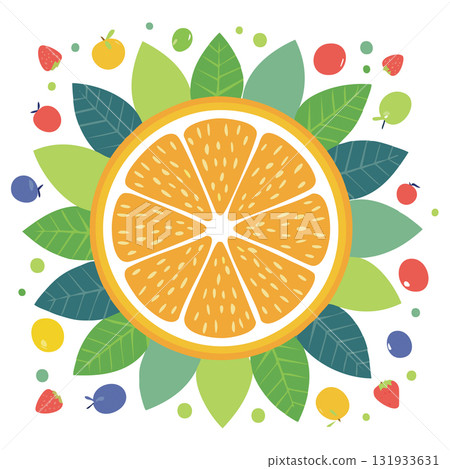 橙片和色彩鮮豔的水果流行向量素材 131933631