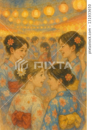 夏日祭典中的浴衣少女群像 131933650