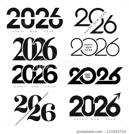 Modern Happy New Year 2026 logo design collection. Vector Modern Happy New Year 2026 logo design collection. Vector 131933714