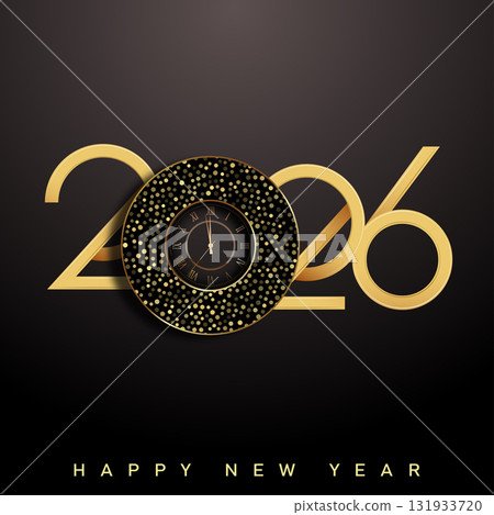 Luxury Happy New Year 2026 with elegant 3D golden typography. Vector 131933720