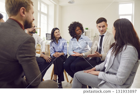 Business Team Discussing During Group Meeting in Circle 131933897