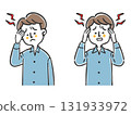 Senior man suffering from headache, upper body, vector 131933972