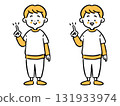 Boy pointing finger, whole body, vector (orange) 131933974