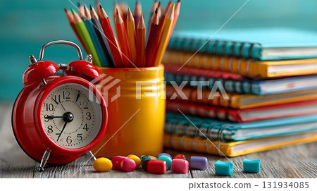 back to school concept with clock and books back to school concept with clock and books 131934085