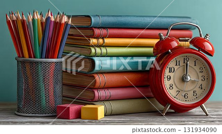 back to school concept with clock and books back to school concept with clock and books 131934090