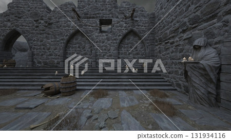 Courtyard with statue of a nun Courtyard with statue of a nun 131934116