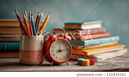 school supplies on wooden table school supplies on wooden table 131934161