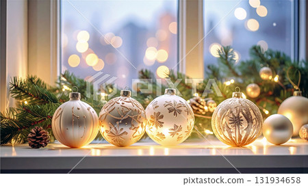 Christmas decorations on the window 131934658