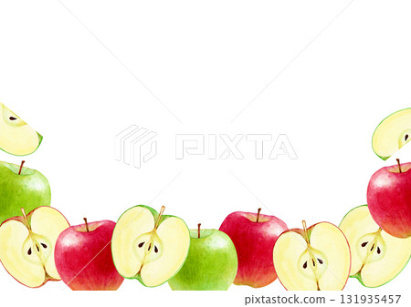 Apple fruit background frame watercolor illustration 131935457