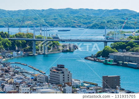 <廣島縣>尾道市街景及山頂景觀的全景 131935705