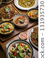mixed traditional cuisine popular thai food dishes on bangkok restaurant table 131935730