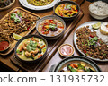 mixed traditional cuisine popular thai food dishes on bangkok restaurant table 131935732