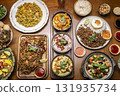mixed traditional cuisine popular thai food dishes on bangkok restaurant table 131935734