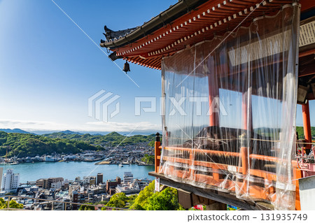 <廣島縣>尾道市街景及山頂景觀的全景 131935749