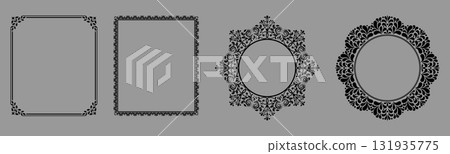 Set of decorative frames Elegant vector element for design in Eastern style, place for text. Floral black and gray borders. Lace illustration for invitations and greeting cards Set of decorative frames Elegant vector element for design in Eastern style, place for text. Floral black and gray borders. Lace illustration for invitations and greeting cards 131935775