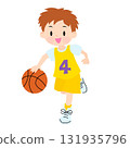 A boy playing basketball in a yellow uniform 131935796