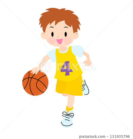 A boy playing basketball in a yellow uniform 131935796