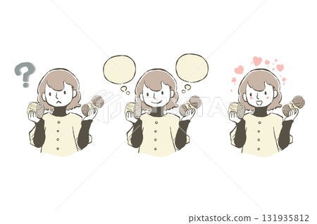 Illustration set of a woman thinking with yarn Illustration set of a woman thinking with yarn 131935812