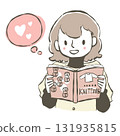 一位幸福的女人正在閱讀一本針織書的插圖 131935815