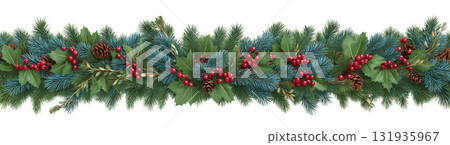 Pine cone and red berry garland, created AI, PNG 131935967