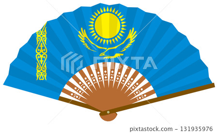 A fan with the Kazakhstan flag pattern A fan with the Kazakhstan flag pattern 131935976