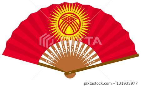 A folding fan with the Kyrgyz flag design 131935977