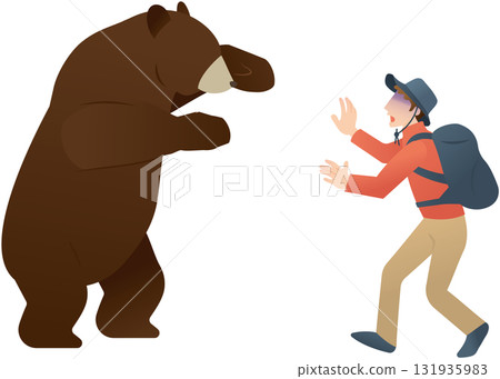 A scared man is attacked by a bear 131935983