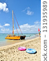 停泊在沙灘上的遊艇 131935989