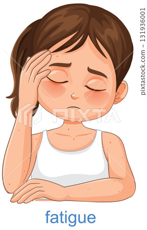 Tired Child Experiencing Fatigue with Hand on Forehead 131936001