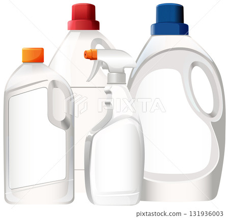 Assorted Plastic Cleaner Bottles with Colorful Caps Vector Illustration Assorted Plastic Cleaner Bottles with Colorful Caps Vector Illustration 131936003
