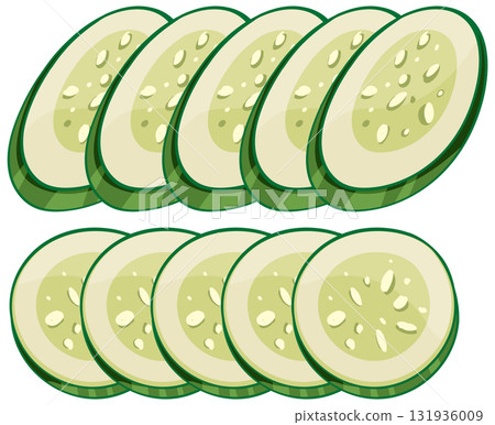 Fresh Cucumber Slices in Clean Vector Illustration Fresh Cucumber Slices in Clean Vector Illustration 131936009