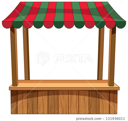Wooden Market Stall with Red and Green Striped Awning 131936011