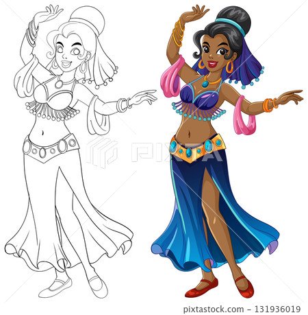 Middle Eastern Belly Dancer Cartoon Vector Illustration Middle Eastern Belly Dancer Cartoon Vector Illustration 131936019