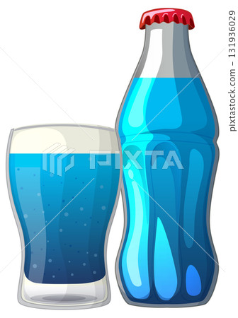 Blue Soft Drink Bottle and Glass Vector Illustration 131936029