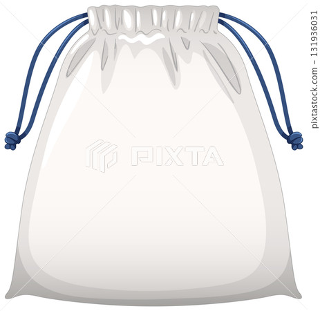 White Drawstring Bag with Blue Cord Vector Illustration 131936031