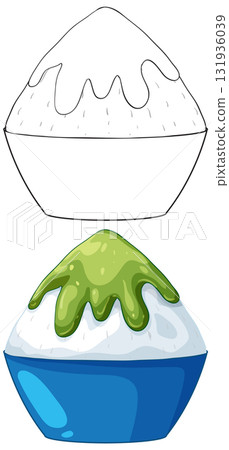 Japanese Shaved Ice Dessert with Matcha Syrup Illustration 131936039