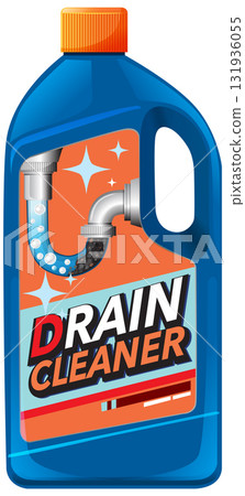 Blue Plastic Bottle of Liquid Drain Cleaner Illustration 131936055