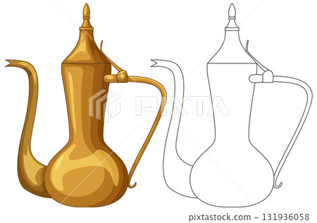 Traditional Middle Eastern Brass Coffee Pot Vector Illustration 131936058