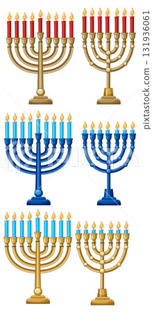 Set of Colorful Hanukkah Menorah Vector Illustrations 131936061